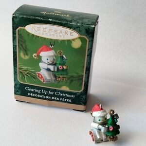 Festive Robot Ornament with Christmas Tree Ornament